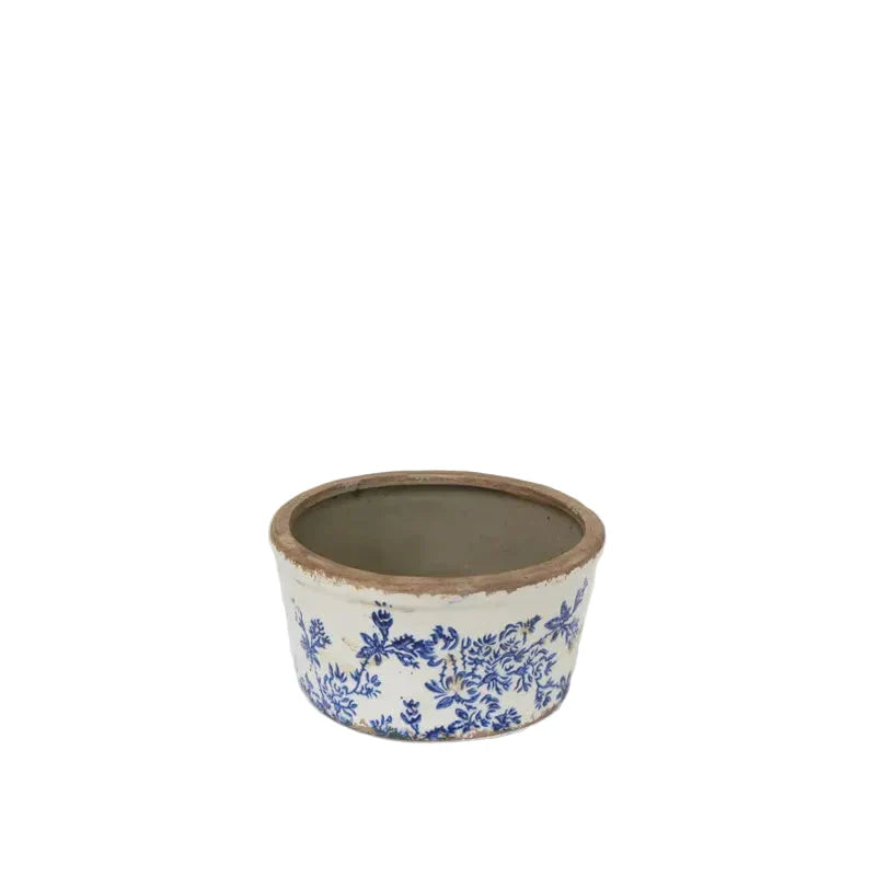 Blue Floral Wide Pot Small