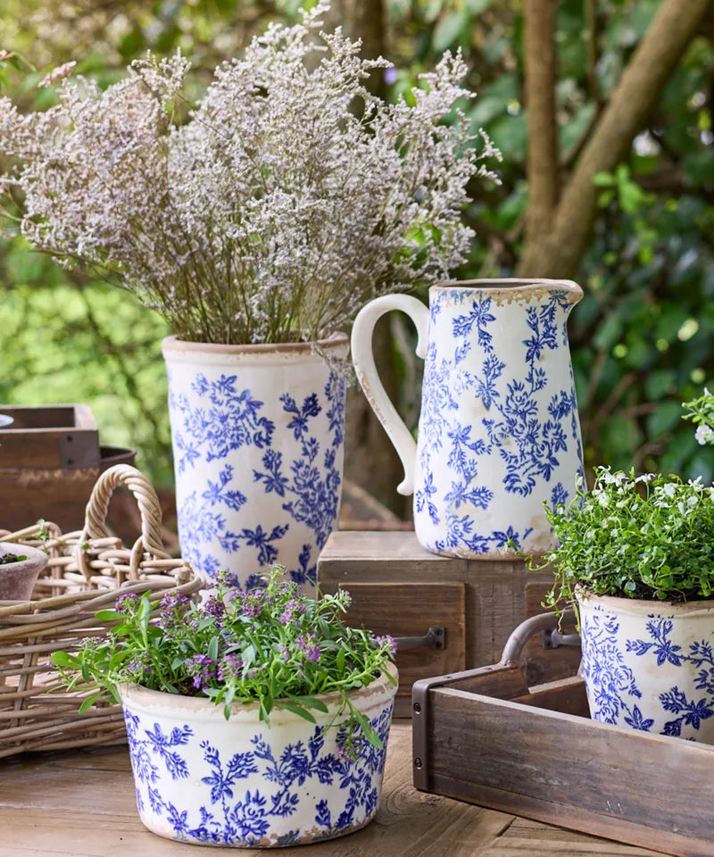 Blue Floral Wide Pot Small